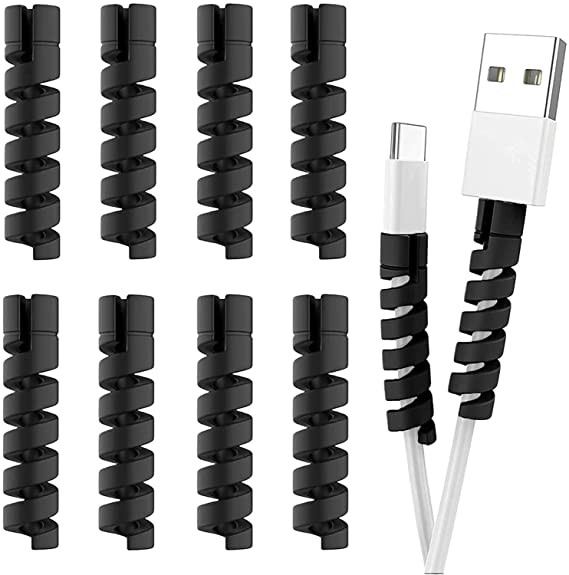 LAPSTER 12pcs Spiral Cable Protectors for Charger, Wires, Data Charger Cable Protector for Computers, Cell Phones etc.(Black)
