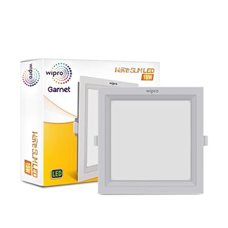 wipro Garnet 15W Square LED Wave Panel | Cool White Light (6000K) | Ultra-Slim Design | Recessed Down Light for False Ceiling | Cutout - 150mm | Pack of 1