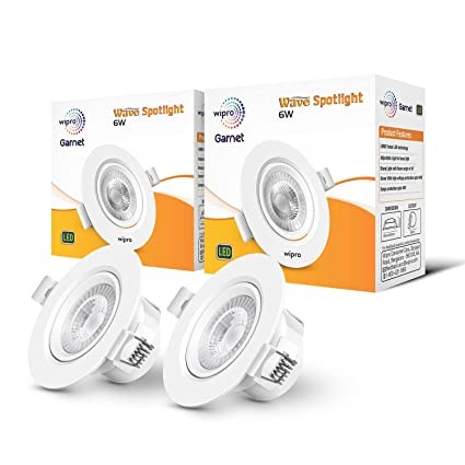 wipro Garnet 6w Wave Spotlight, Coolwhite (Pack of 2), 	‎Polycarbonate (PC)