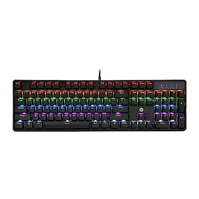 HP GK320 Wired Full Size RGB Backlight Mechanical Gaming Keyboard, 4 LED Indicators, Mechanical Switches, Double Injection Key Caps, and Windows Lock Key