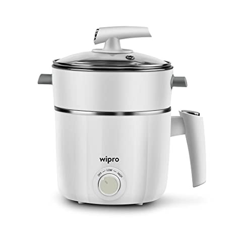 Wipro Vesta 1.2 l Outer Lid Multicooker Kettle | Concurrent Cooking |Cool Touch body | Dual Temperature Control |Triple Protection |SS 304 Rust free (White, 600 Watt, Plastic)