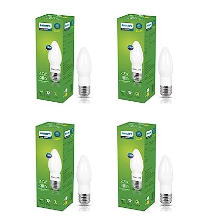 PHILIPS Ace Saver 2.7W E27 LED Glass Candle Bulb | Candle Bulb for Home Decoration | Warm White, Pack of 4
