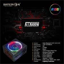Imperion 600w RGB 8 PIN Power Supply Gaming PSU ATX 600 Watt 8pin PCIe Connector