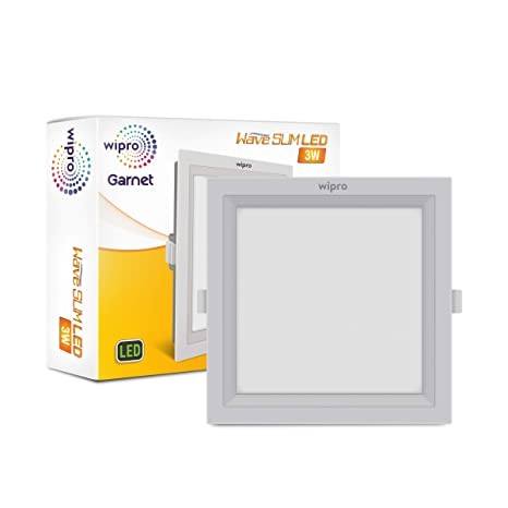 wipro Garnet 3W Square LED Wave Panel | Warm White Light (3000K) | Ultra-Slim Design | Recessed Down Light for False Ceiling | Cutout - 75mm | Pack of 1