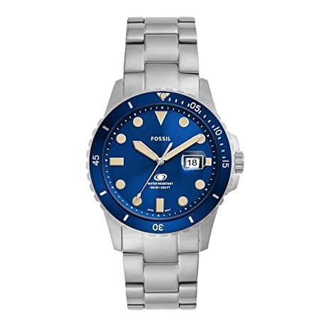 Fossil Analog Men's Stainless steel Watch FS5949 (Blue Dial Silver Colored Strap), Water Resistant