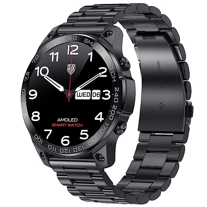 Fire-Boltt Dagger Luxe 1.43" Super AMOLED Display Luxury Smartwatch, Stainless Steel Build, 600 NITS Brightness with Single BT Bluetooth Connection, IP68, Dual Button Technology (Stainless Black)