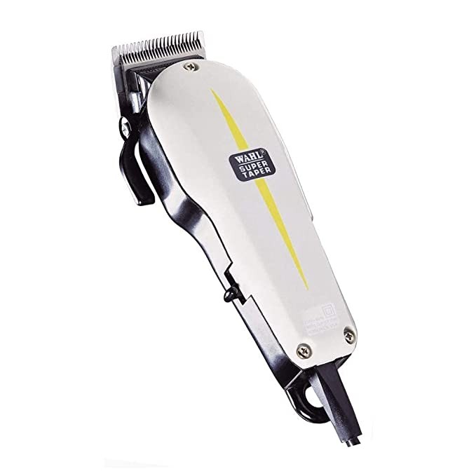 Wahl 08466-424 Corded Super Taper Hair Clipper; Stainless Steel, Alloy Steel, Metal, 6000 rpm; 1-2 mm cutting length, 4 Guide Combs (3mm-13mm), Designed for Tapering