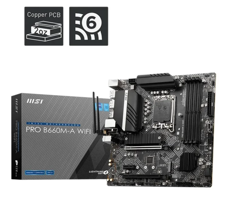 MSI PRO B660M-A Wi-Fi DDR5 Motherboard (m-ATX | Support 12th, 13th & 14th Gen Intel Processor | 4x DDR5 RAM | 2x M.2 | 2.5G LAN | Wi-Fi 6 & BT 5.2)