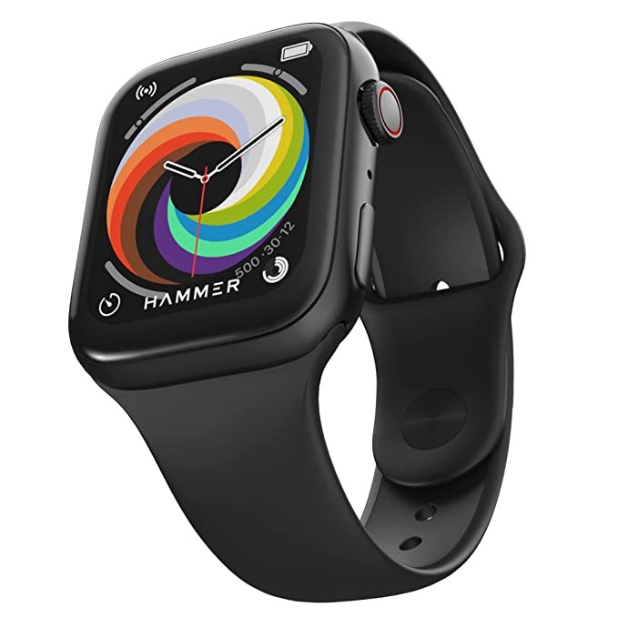 Hammer Pulse Ace 2.0 Bluetooth Calling Smartwatch with Biggest 1.83" Display, 100+ Watch Faces, Spo2, Heart Rate Monitor, IP67, Touch Controls, Instant Voice Assistants & Digital Rotating Crown Black