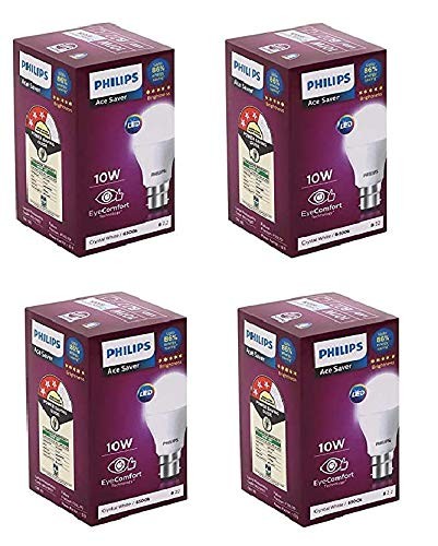 PHILIPS Ace Saver 10W B22 LED Bulb,900lm, Cool Day Light, Pack of 4