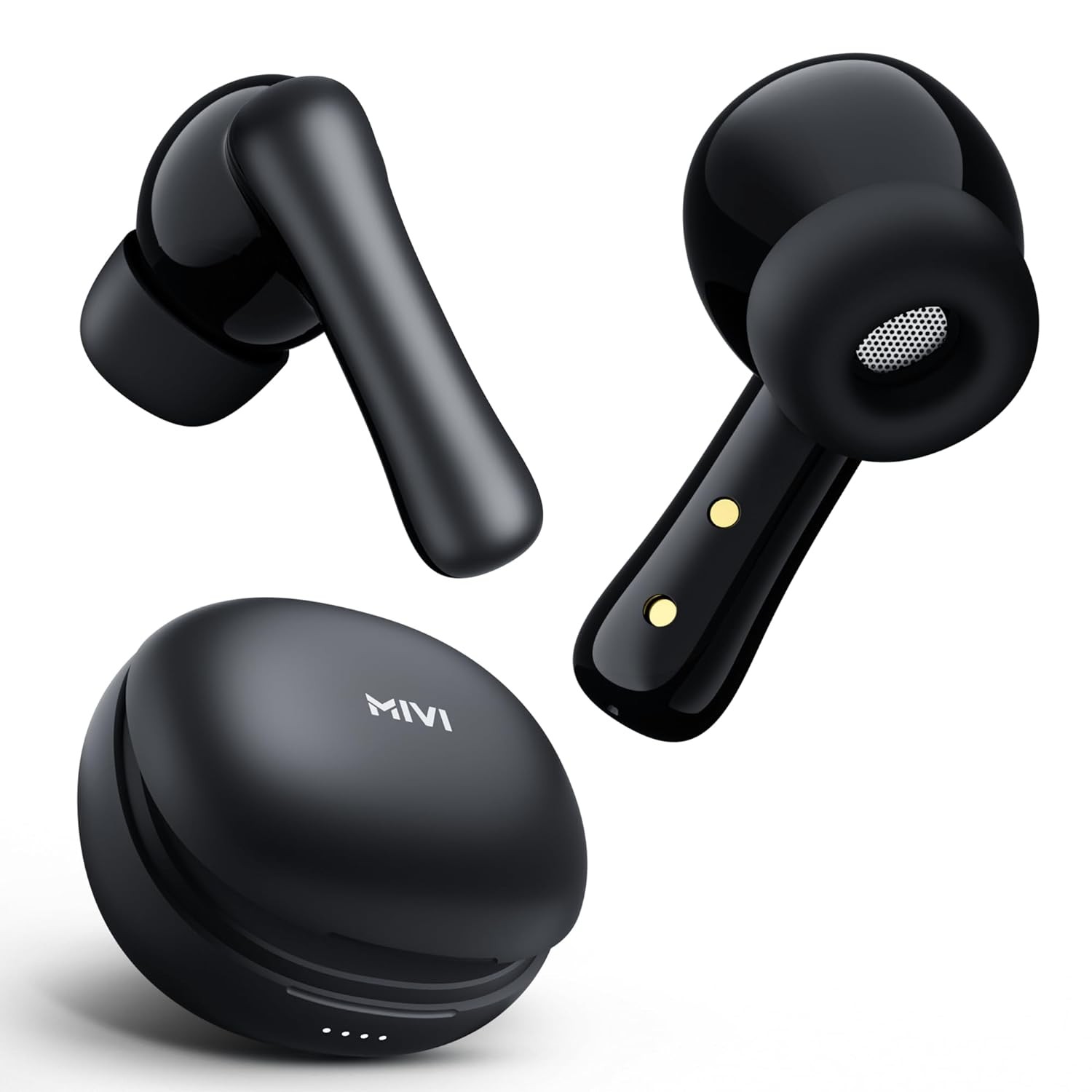 Mivi DuoPods i2 [Just Launched] TWS with 13mm Bass Drivers, 45+ Hrs Playtime, Low Latency, BT v5.3, Type C Charging, HD Call Clarity with AI-ENC, Made in India Earbuds - Black
