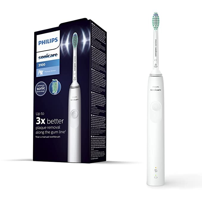 Philips Sonicare Electric Toothbrush 3100 Series with Sonic Technology, Up to 3x Plaque Removal, Better Interdental Cleaning, Built-in Pressure Sensor, Easy Start Tech, QuadPacer, 2-minute Smart Timer