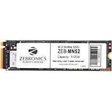 ZEBRONICS MN52 m.2 NVMe (2280) SSD with 512GB Capacity, 1900MB/s Read, 1100MB/s Write, Ultra Low Power, Faster Performance, Silent Operation and S.M.A.R.T. Feature