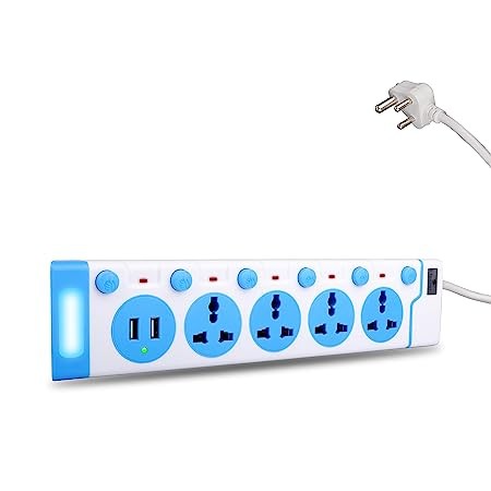ZEBRONICS ZEB-PS4320L USB Plus 2500W Power Extension Socket with 4 Universal sockets with 2 USB Ports and On/Off Switch