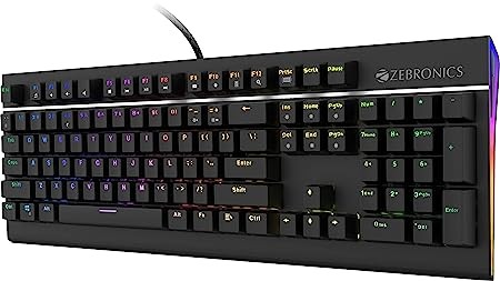 ZEBRONICS Zeb-MAX PRO V2 Premium Mechanical Gaming Keyboard with 104 Tactile Switch Keys, 18 RGB LED Modes, Braided & Gold Plated USB Cable, Integrated Multimedia Keys, Key Removal Tool