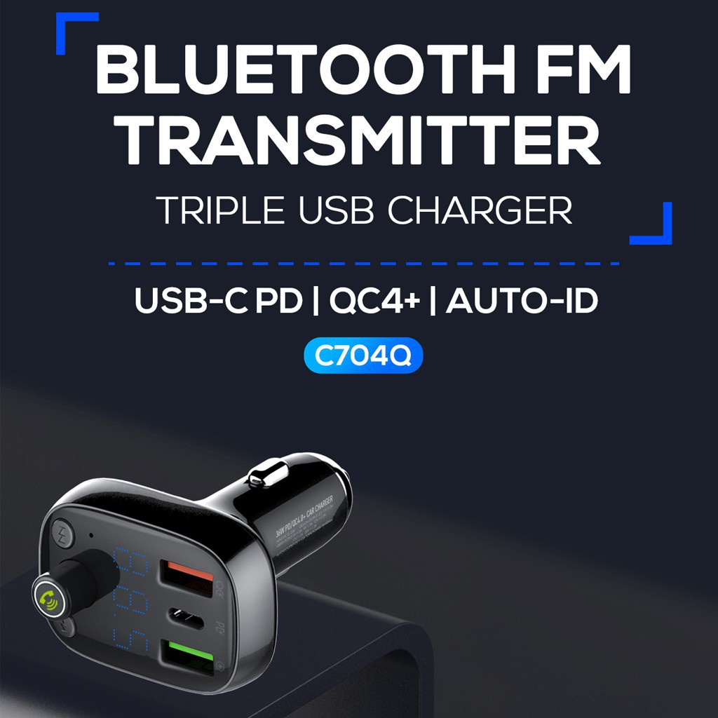 LDNIO C704Q USB Car Charger bluetooth FM Transmitter MP3 Player USB-C PD QC4+ Fast Charging