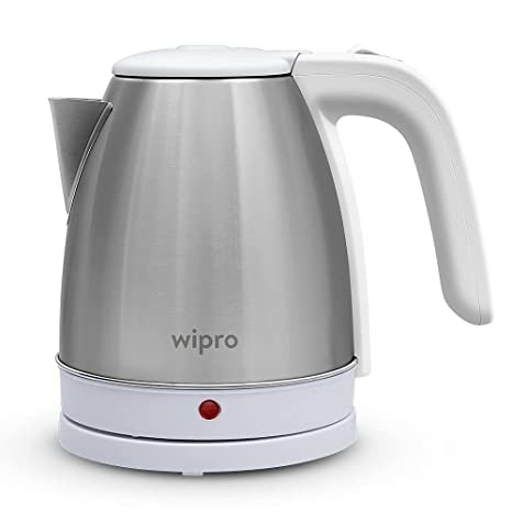 Wipro Vesta Electric Kettle Stainless Steel 1.5 L | 1500W | Auto Shut-Off | Boil Dry Protection | 360° Rotating Base | Single Touch lid locking| Power Plug, White, Standard (VA011150)