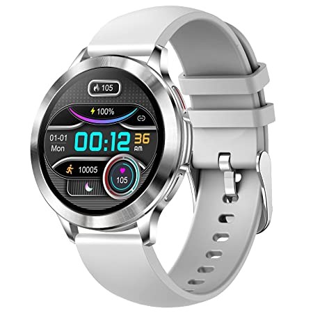 Fire-Boltt Mystic 1.3" AMOLED Display Smartwatch, Bluetooth Calling, 360*360 pixels high resolution, 680 NITS Peak Brightness, 60Hz Refresh Rate, Dual Button Technology, Whatsapp Notification (Silver)