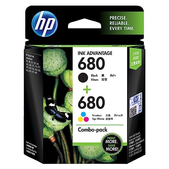 HP 680 Ink Cartridges Combo Pack (1 Black Cartridge + 1 tri-Color Cartridge)