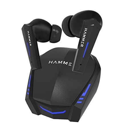 HAMMER G-Shots Truly Wireless Gaming Earbuds, 50 Ms Gaming Low Latency TWS, Bluetooth v5.3, ENC, Smart Touch Control, Stereo Sound, Upto 22Hrs Playtime, SweatProof (Black)