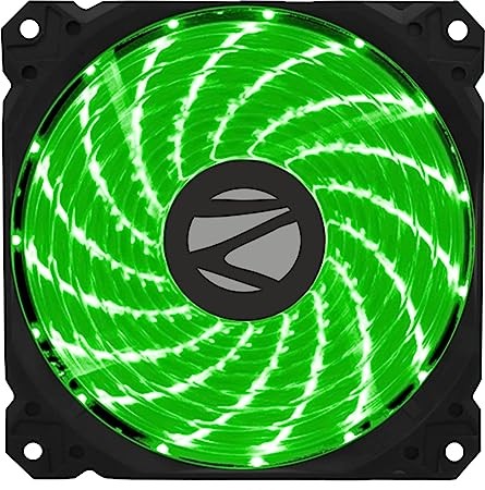 ZEBRONICS ZEB-PGF110 120mm Green Premium Chassis Fan, with High Speed 43.5CFM Airflow, Hydraumatic Bearing, 33 LEDs, Anti Vibration Pads, 4 Pin Molex and 3 Pin Connector.