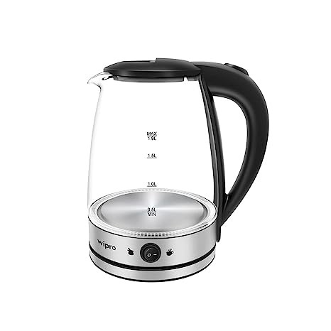 Wipro Vesta 1.8 litre Glass LED electric Kettle with Keep warm Function | Auto cut off | Triple Protection - Dry Boil, Steam & Over Heat |Stainless Steel Inner Body