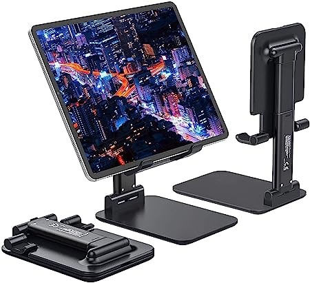 STRIFF Foldable Tablet Mobile Tabletop Stand Holder - Angle & Height Adjustable Desk Cell Phone Holder Anti-Slip Compatible with Smartphones/iPad Mini/Game/Kindle/Tablet(4-10")