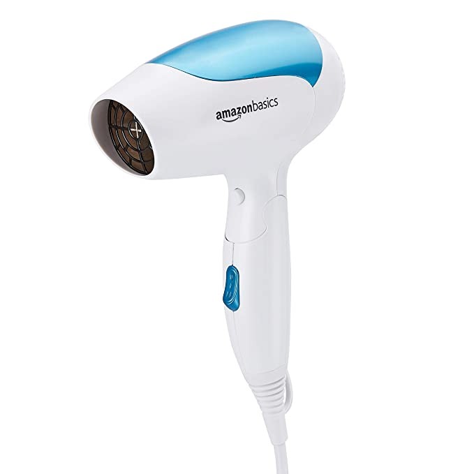 AmazonBasics 1400Watts Sleek Hair Dryer with Foldable Handle (Blue)