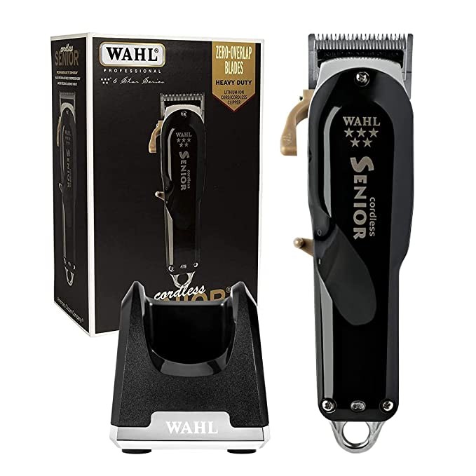 Wahl Professional - 5-Star Series Cordless Senior #8504-400 - 70 Minute Run Time - Includes Weighted Cordless Clipper Charging Stand #3801 - for Professional Barbers and Stylists,Cordless,Unisex