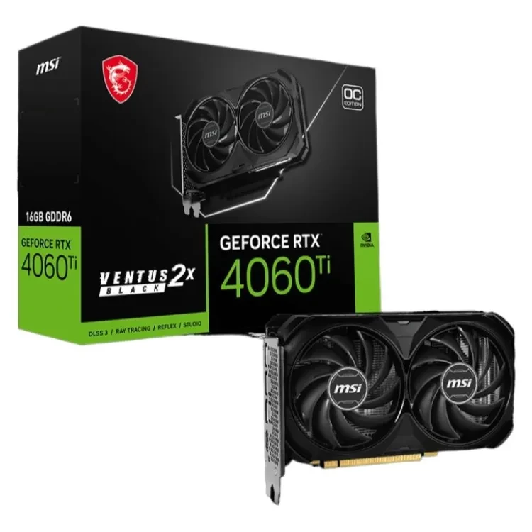 MSI GeForce RTX 4060 Ti Ventus 2X Black 16G OC (16GB GDDR6 | 128-bits | 2580 Core Clocks | Dual TORX FAN | Supports 8K@60Hz)