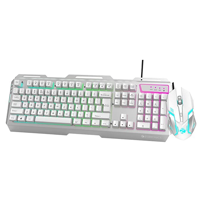 Zebronics Zeb-Transformer USB Gaming Keyboard and Mouse Set (USB, Braided Cable) White with Silver