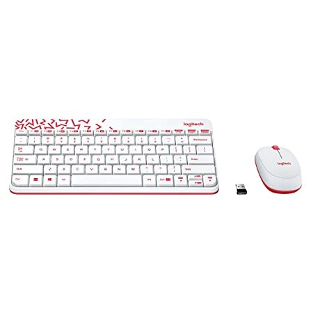 Logitech MK240 Nano USB Wireless Keyboard and Mouse Set, 12 Function Keys 2.4GHz Wireless, 1000DPI,Spill-Resistant Design, PC/Mac, White/Vivid Red