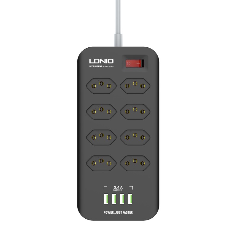 LDNIO SBR8412 8 Power + 4 USB Ports Brazilian Plug Power Socket