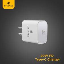 MY Power Type c Output Adaptor with 20 Watt Power Delivery Flat US pin White Colour Pd Charger MP98PD