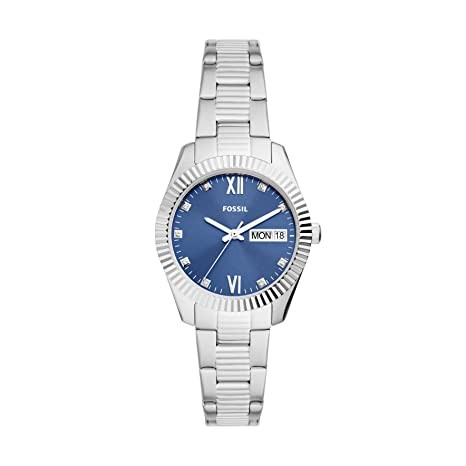 Fossil Scarlette Analog Blue Dial Stainless Steel Women's Watch-ES5197, Water Resistant