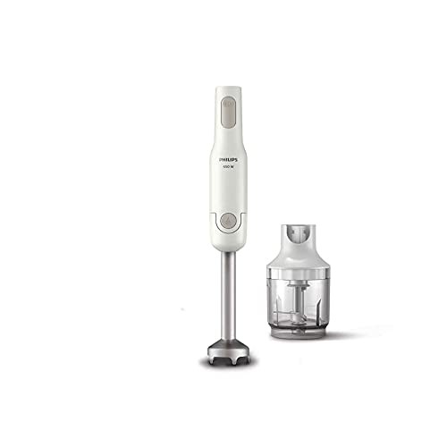 Philips Hand Blender HL1600/02-650W Powerful Motor, Compact Chopper, Detachable Steel Rod, Single Button Release, 2 Year Warranty, White & Brown