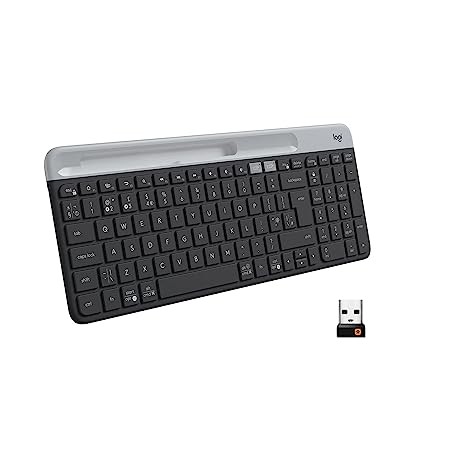 Logitech K580 Slim Multi-Device Wireless Keyboard Bluetooth/Receiver, Compact, Easy Switch, 24 Month Battery, Win/Mac, Desktop, Tablet, Smartphone, Laptop Compatible - Graphite