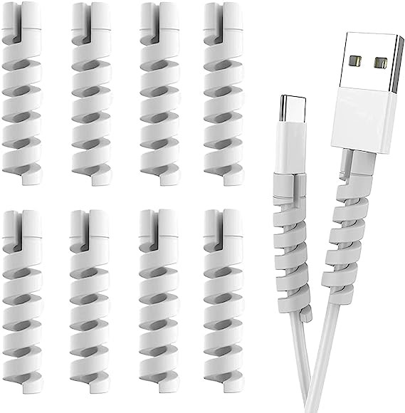 LAPSTER 12pcs Spiral Cable Protectors for Charger, Wires, Data Charger Cable Protector for Computers, Cell Phones etc.(Grey)
