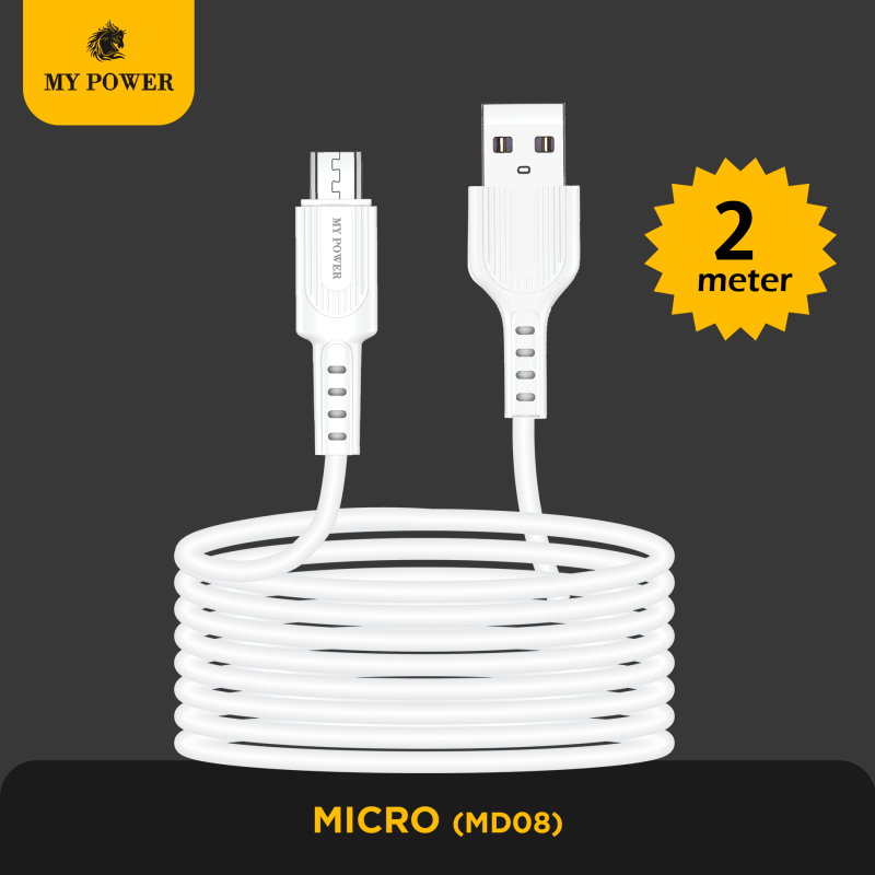 MY Power Soft Data cable 2Meter Long White color Android 3 Ampere Micro Fast charging cable MD08