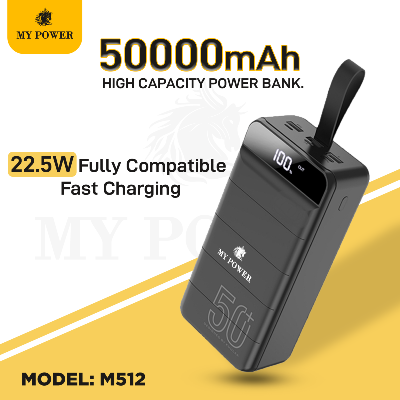My Power Powerbank 50000mah M512, Mypower QC 3.0 PD 22.5W Fast Charging Power Bank For Iphone, Mac Book, Oppo, One plus, Samsung, MI