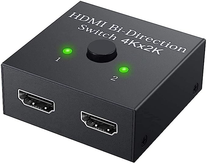 LAPSTER HDMI Switch Splitter, 2 Port Bi-Directional Manual HDMI Switch 2 in 1 Out or 1 in 2 Out Splitter Supports 4K 2K 3D Full HD 1080p