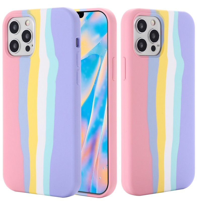 Rainbow With Pink Liquid Silicone Case for iPhone 13 Pro Max