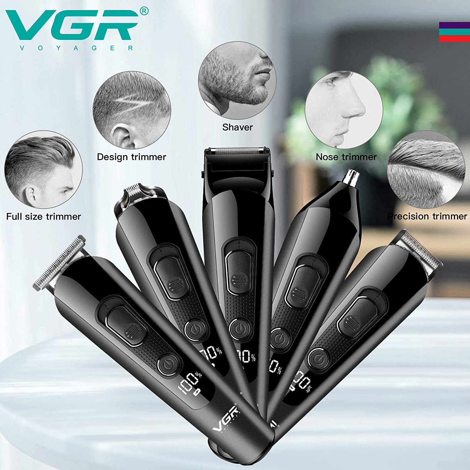 VGR V-175 Trimmer, 5in1 Professional Grooming Kit, Electric Hair Clippers for Men, Professional Cordless Hair Trimmer Haircut Clippers & Accessories, 5in1 Trimmer