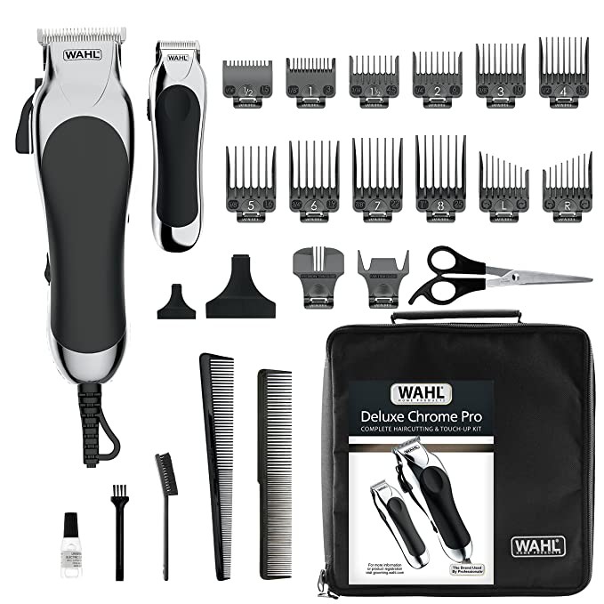 Wahl 79524-5201 Chrome Pro 25 Piece Complete Hair Cutting Grooming Kit, Unisex