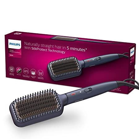 PHILIPS Heated Straightening Brush BHH885/10 (New) ThermoProtect Technology, Ionic care, Argan Oil Infusion & Extra Large Brush, 50 Watts, Black
