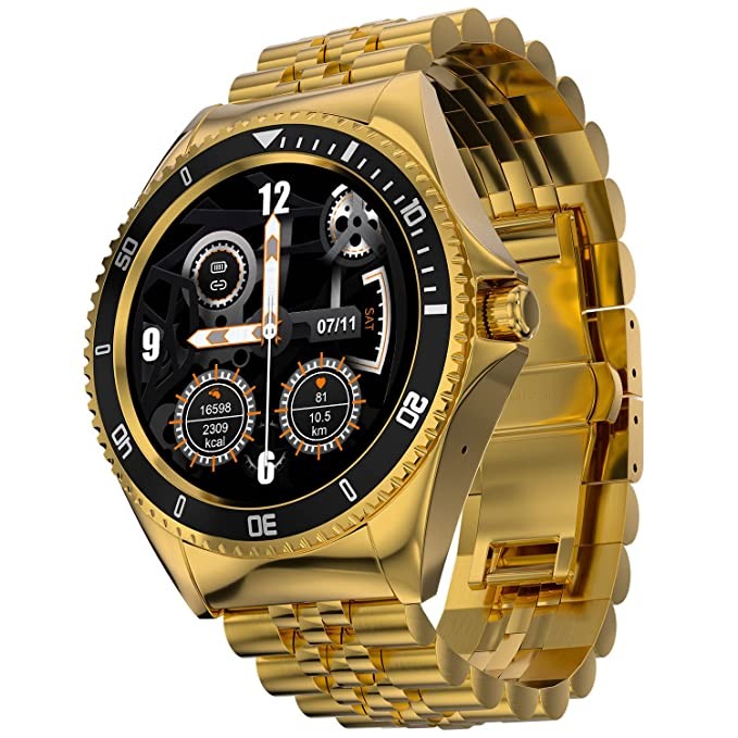 Fire-Boltt Quantum Luxury Stainless Steel Design 1.28" Bluetooth Calling Smartwatch with High Resolution of 240 * 240 Px & TWS Connection, SpO2 Tracking with 100 Sports Modes (Raven Gold)