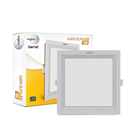 wipro Garnet 10W Square LED Wave Panel | Warm White Light (3000K) | Ultra-Slim Design | Recessed Down Light for False Ceiling | Cutout - 125mm | Pack of 1