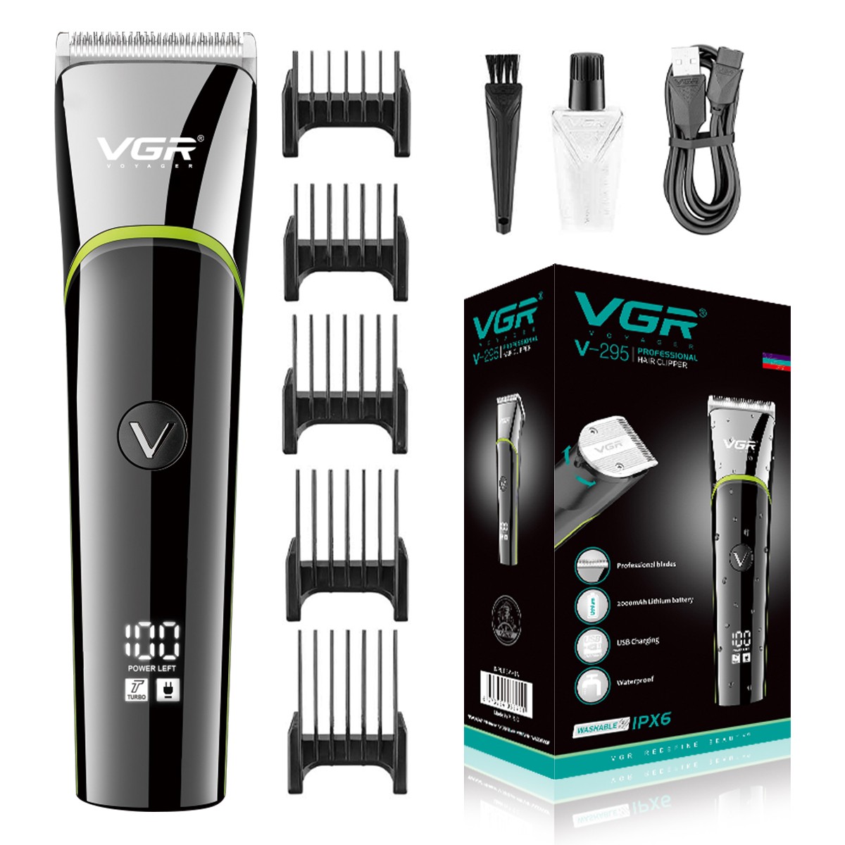 VGR V-295 Professional Hair Clipper Runtime: 200 min Trimmer for Men (Black)