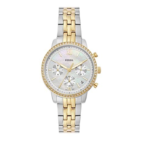 Fossil Neutra Analog Women's Stainless Steel Watch ES5216 (Mother of Pearl Dial Gold Colored Strap), Water Resistant