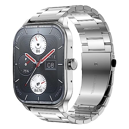 Amazfit Pop 3S Smart Watch with 1.96" AMOLED Display, BT Calling, SpO2, 12-Day Battery Life, 304 Stainless Steel, AI Voice Assistance, 100 Sports Modes, 24H HR Monitor, Music Control (Metallic Sliver)